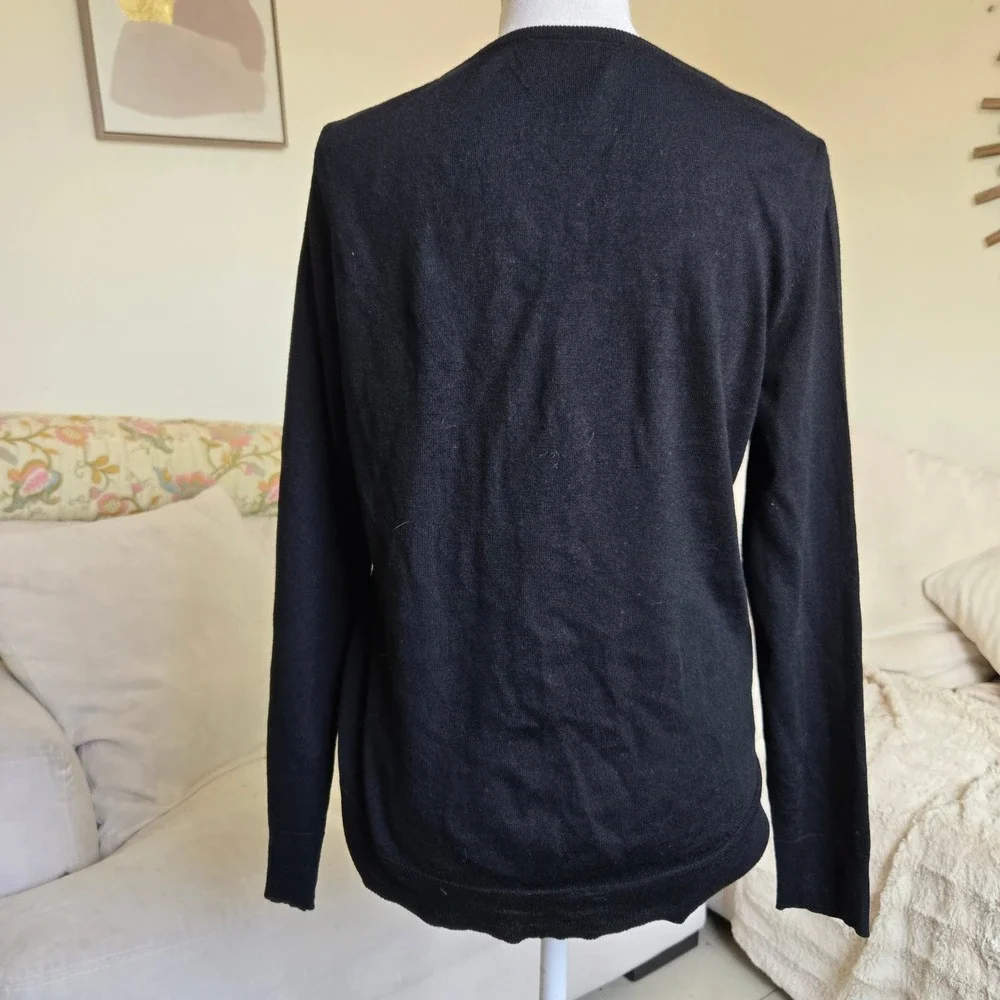 The Kooples Black Merino Wool V Neck Sweater with‎ Leather Pocket - Small